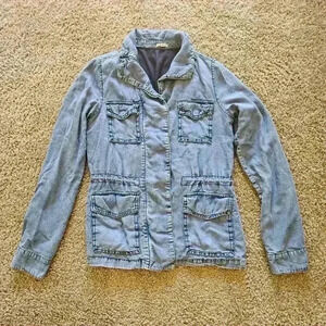 Ecote Chambray Utility Jacket with Middle Cinch & 4 Front Pockets, Size Small
